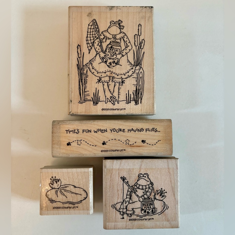 Stampin' Up! 1998 Frogs & Flies Wood Rubber Stamp Set of 4